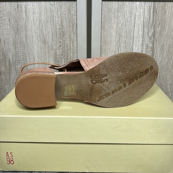 A.S. 98 Sandals Leather Block Heel Studs Ankle Strap Mauve Fair Wind - Picture 10 of 10